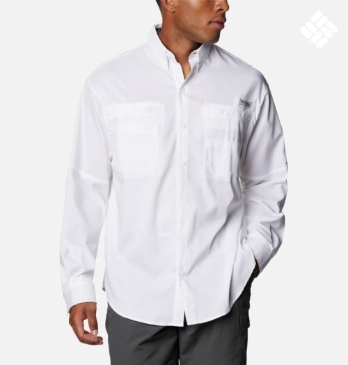 Men's Columbia PFG Tamiami II Long Sleeve Shirts White | CA-X5AC4