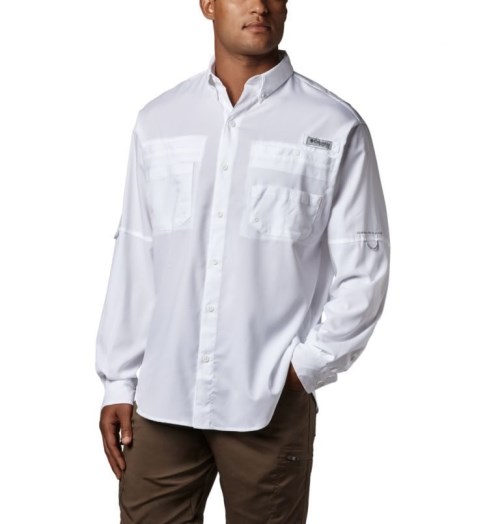 Men's Columbia PFG Tamiami II Long Sleeve Shirts White | CA-X8CA3