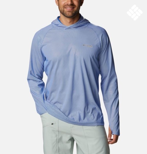 Men's Columbia PFG Terminal Deflector Ice Hoodie Light Blue | CA-L1C43