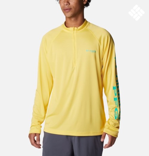 Men's Columbia PFG Terminal Tackle 1/4 Zip Sweatshirts Yellow | CA-FA05C