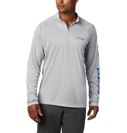 Men's Columbia PFG Terminal Tackle 1/4 Zip Sweatshirts Light Grey | CA-L0658