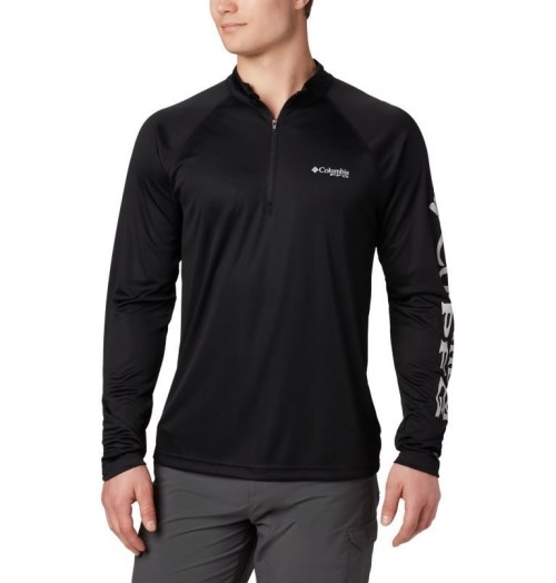 Men's Columbia PFG Terminal Tackle 1/4 Zip Sweatshirts Black | CA-YA465