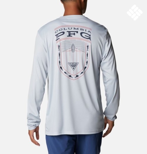 Men's Columbia PFG Terminal Tackle Americana Badge Long Sleeve Sweatshirts Light Grey | CA-X358A