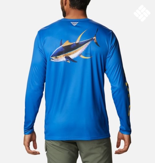 Men's Columbia PFG Terminal Tackle Carey Chen Long Sleeve Sweatshirts Blue | CA-A41LA