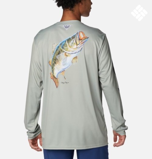 Men's Columbia PFG Terminal Tackle Carey Chen Long Sleeve Sweatshirts Grey | CA-T560A