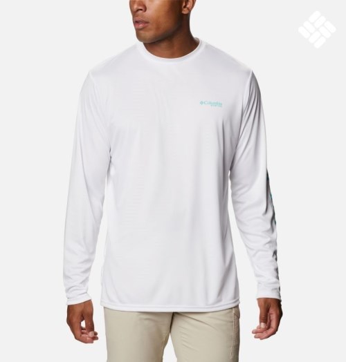 Men's Columbia PFG Terminal Tackle Destination Long Sleeve Sweatshirts White | CA-D041L