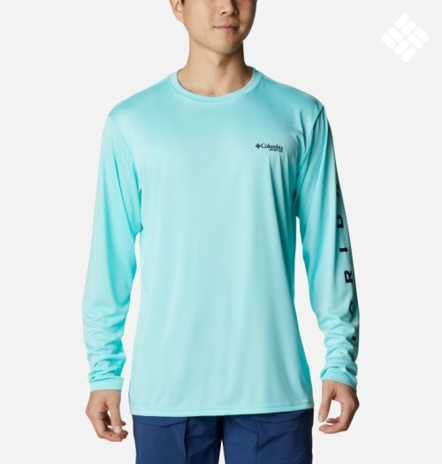 Men's Columbia PFG Terminal Tackle Destination Long Sleeve Sweatshirts Turquoise | CA-X5ACL