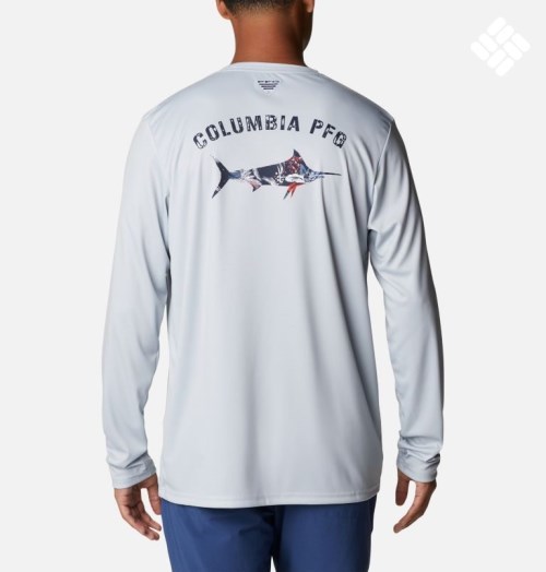 Men's Columbia PFG Terminal Tackle Fish Fill Long Sleeve Sweatshirts Light Grey | CA-H06C3