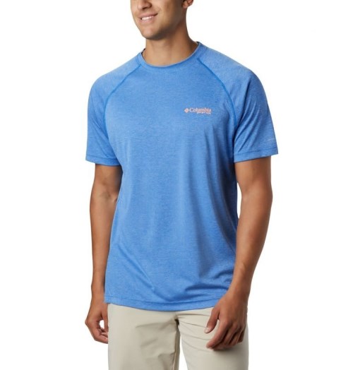 Men's Columbia PFG Terminal Tackle Heather Short Sleeve T Shirts Blue | CA-J0C1A