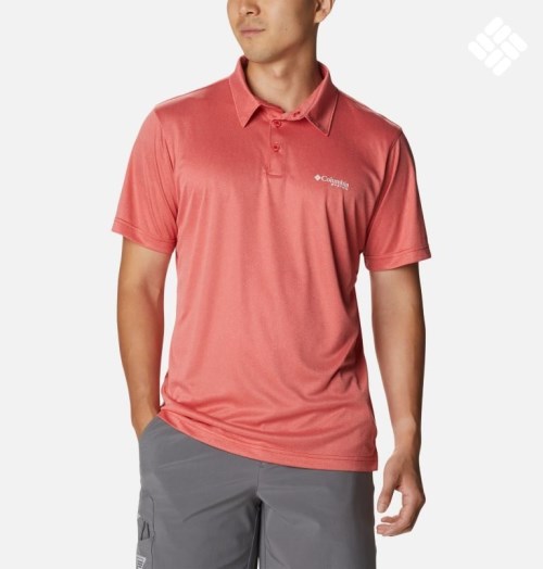 Men's Columbia PFG Terminal Tackle Heather Polo Shirts Coral | CA-J1AL0