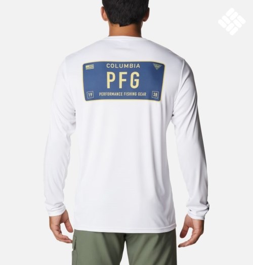 Men's Columbia PFG Terminal Tackle License Plate Long Sleeve Sweatshirts White | CA-C04C6