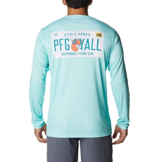 Men's Columbia PFG Terminal Tackle License Plate Long Sleeve Sweatshirts Turquoise | CA-P6814