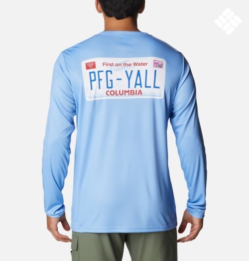 Men's Columbia PFG Terminal Tackle License Plate Long Sleeve Sweatshirts Blue | CA-XL645