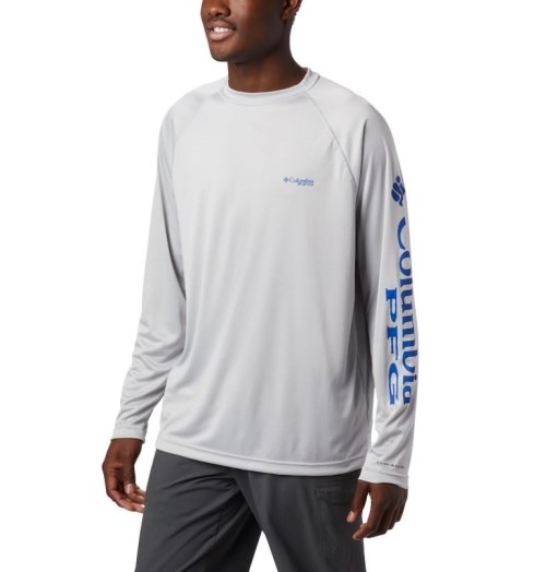 Men's Columbia PFG Terminal Tackle Long Sleeve Sweatshirts Light Grey | CA-D43C6