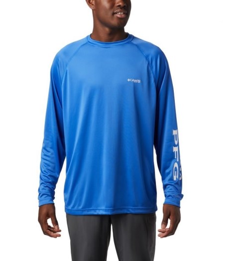 Men's Columbia PFG Terminal Tackle Long Sleeve Sweatshirts Blue | CA-G356L