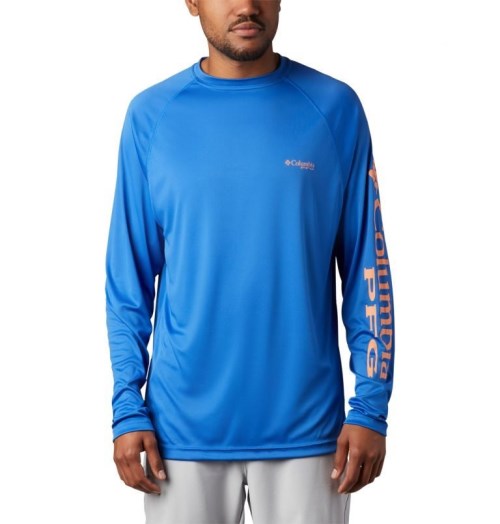 Men's Columbia PFG Terminal Tackle Long Sleeve Sweatshirts Blue | CA-J381A