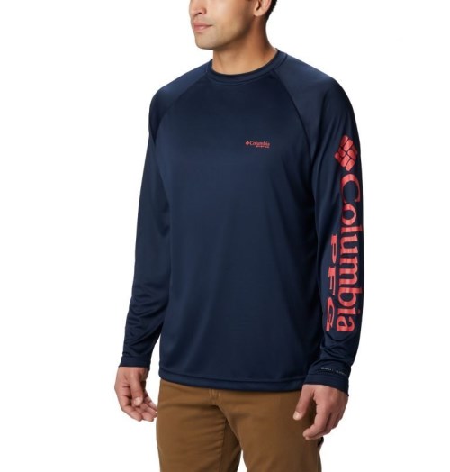 Men's Columbia PFG Terminal Tackle Long Sleeve Sweatshirts Navy | CA-M140C