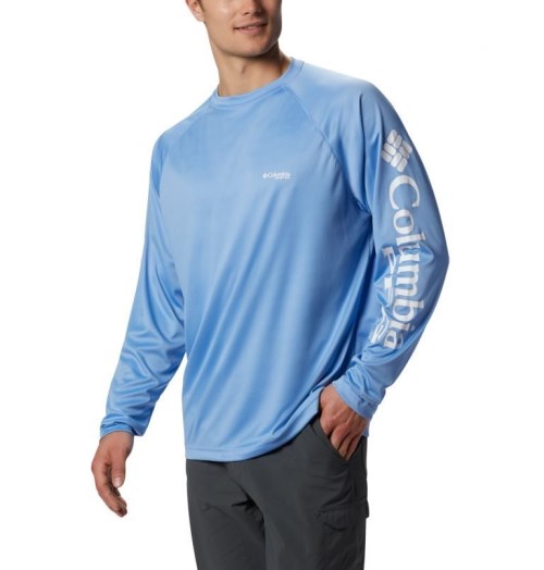 Men's Columbia PFG Terminal Tackle Long Sleeve Sweatshirts Blue | CA-O80C3