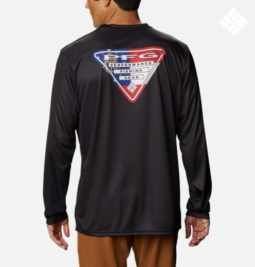 Men's Columbia PFG Terminal Tackle State Triangle Long Sleeve Sweatshirts Black | CA-O5806