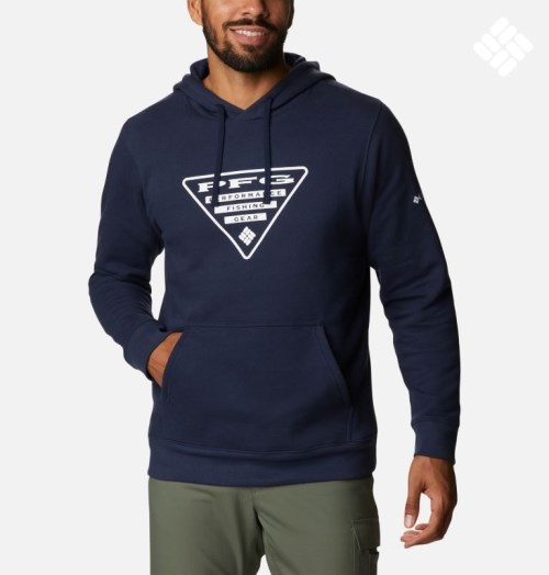 Men's Columbia PFG Triangle II Hoodie Navy | CA-L8A35