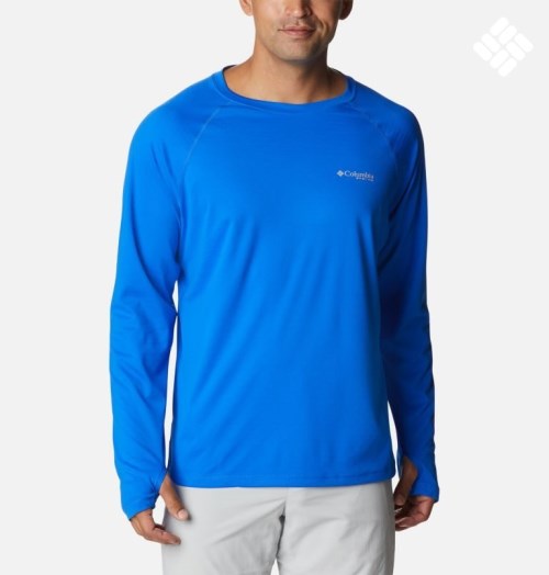 Men's Columbia PFG Zero Rules Ice Long Sleeve Sweatshirts Blue | CA-KC364