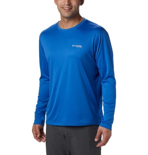 Men's Columbia PFG Zero Rules Long Sleeve Sweatshirts Blue | CA-I50LA