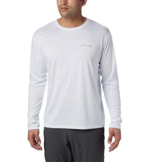 Men's Columbia PFG Zero Rules Long Sleeve Sweatshirts White | CA-NL403