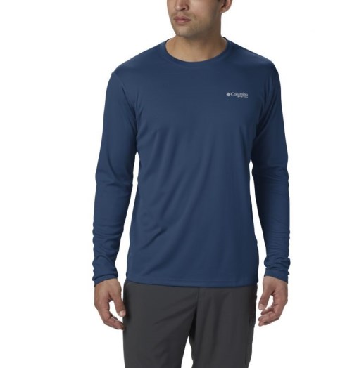 Men's Columbia PFG Zero Rules Long Sleeve Sweatshirts Navy | CA-P34AL