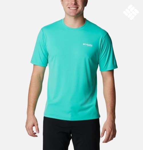 Men's Columbia PFG Zero Rules Short Sleeve T Shirts Turquoise | CA-U01A8