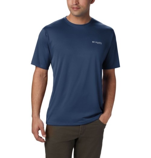 Men's Columbia PFG Zero Rules Short Sleeve T Shirts Navy | CA-Z3LC6