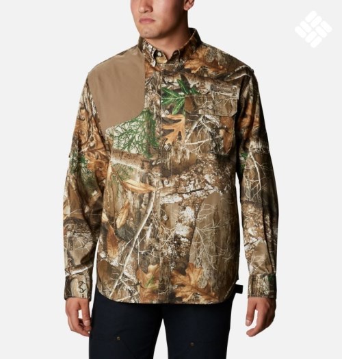 Men's Columbia PHG Blood and Guts Shooting Shirts Olive | CA-LCA31