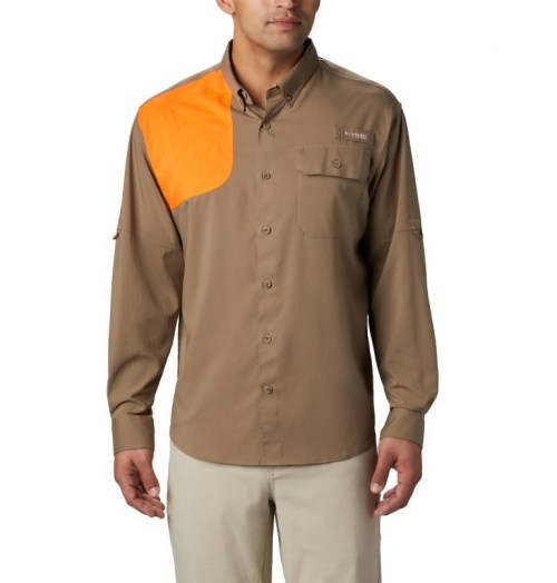 Men's Columbia PHG Blood and Guts Shooting Shirts Dark Brown | CA-M8453