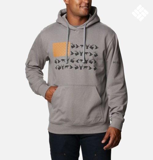 Men's Columbia PHG Game Flag Hoodie Grey | CA-G6481