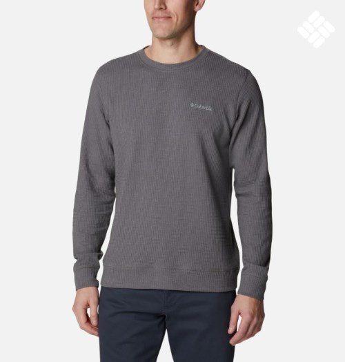 Men's Columbia Pine Peak Waffle Long Sleeve Crew Sweatshirts Grey | CA-A6LA8