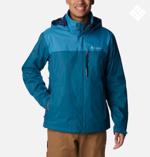 Men's Columbia Pouration Rain Jackets Turquoise | CA-S3408