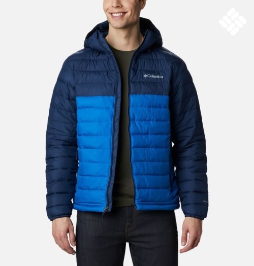 Men's Columbia Powder Lite Hooded Insulated Jackets Navy | CA-B4805