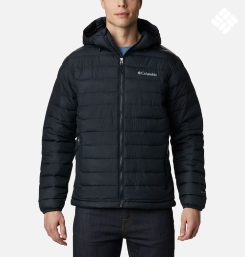 Men's Columbia Powder Lite Hooded Insulated Jackets Black | CA-HL586