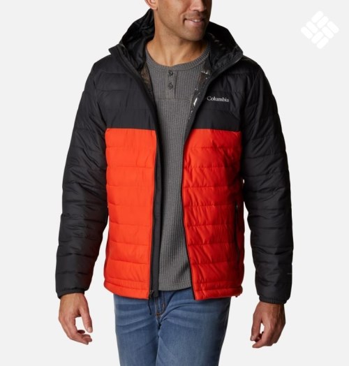 Men's Columbia Powder Lite Hooded Insulated Jackets Black / Red | CA-I6145