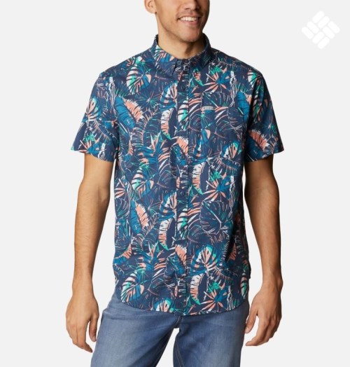 Men's Columbia Rapid Rivers Printed Short Sleeve Shirts Navy | CA-JL1A8