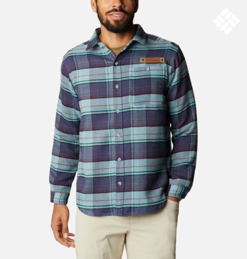 Men's Columbia Roughtail Field Heavyweight Flannel Shirts Turquoise / Navy | CA-A0A36