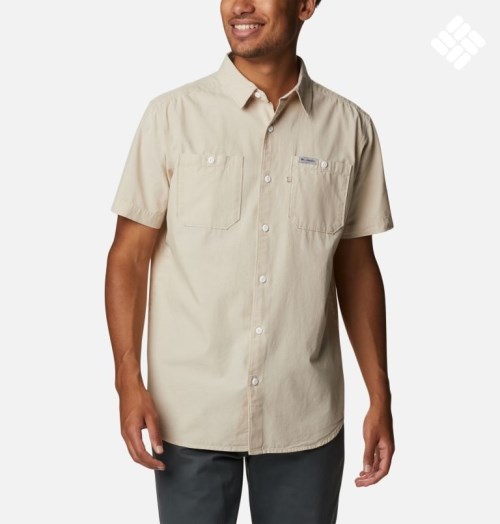 Men's Columbia Scenic Ridge Woven Short Sleeve Shirts Khaki | CA-N1L85