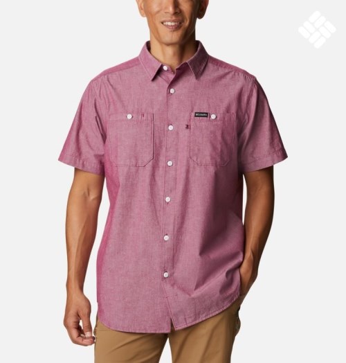 Men's Columbia Scenic Ridge Woven Short Sleeve Shirts Fuchsia | CA-X564A