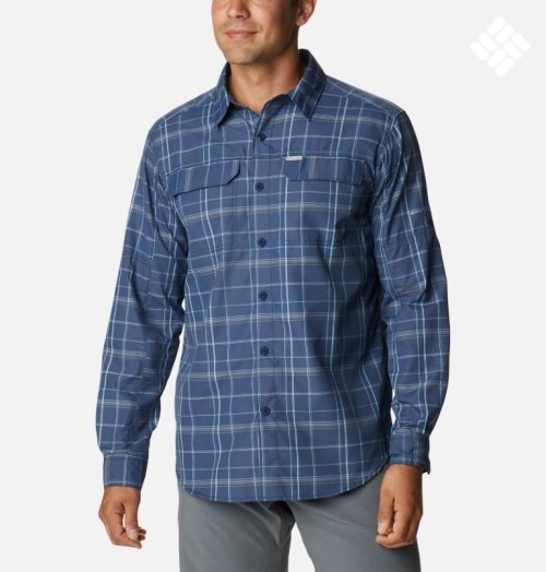 Men's Columbia Silver Ridge 2.0 Plaid Long Sleeve Shirts Navy | CA-IC856