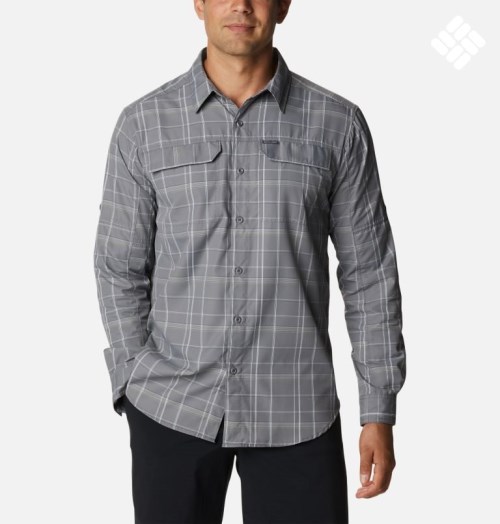 Men's Columbia Silver Ridge 2.0 Plaid Long Sleeve Shirts Grey | CA-O5418