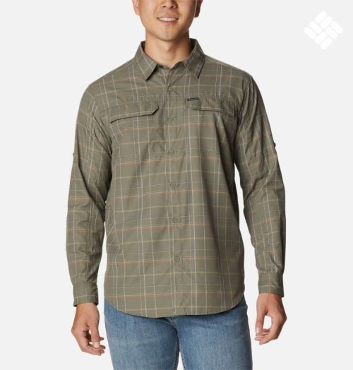 Men's Columbia Silver Ridge 2.0 Plaid Long Sleeve Shirts Olive | CA-Z6L3C