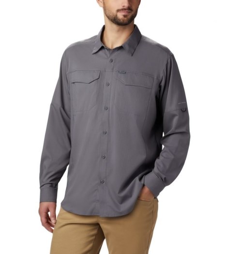 Men's Columbia Silver Ridge Lite Long Sleeve Shirts Dark Grey | CA-DA105