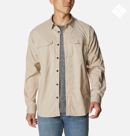 Men's Columbia Silver Ridge Lite Plaid Long Sleeve Shirts Khaki | CA-V04A3