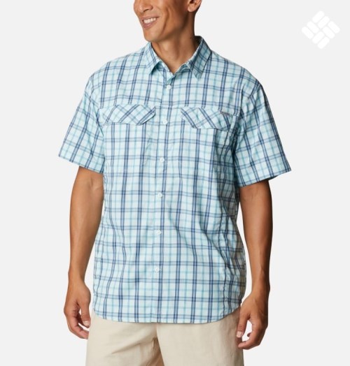 Men's Columbia Silver Ridge Lite Plaid Short Sleeve Shirts Turquoise | CA-U1A8L