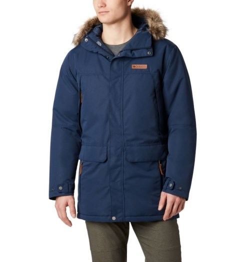 Men's Columbia South Canyon Long Down Jackets Navy | CA-V4AC5