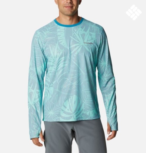 Men's Columbia Sun Deflector Summerdry Long Sleeve Sweatshirts Turquoise | CA-A4531